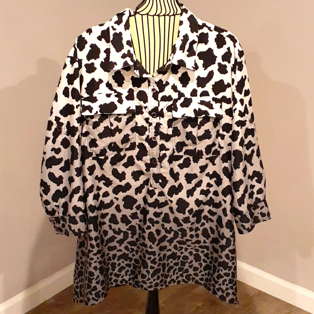 Ombre Leopard Print Half Button Shirt